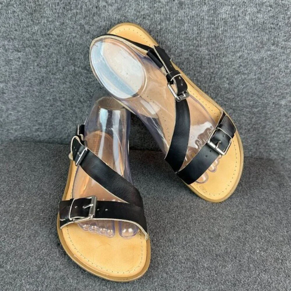 Latigo Leather Cross Strap Adjustable Buckle Sandals 9M‎